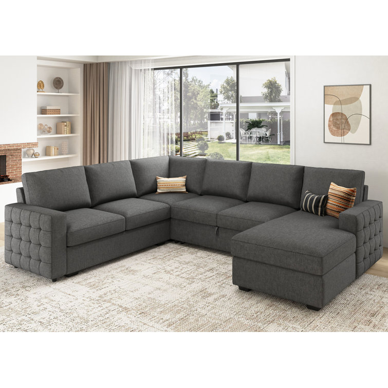 Wade Logan® UShaped Sectional Sofa Bed Pull Out Sleeper Couch With